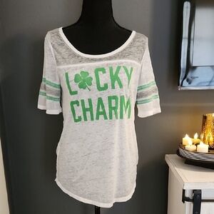 Grayson Threads Green Font "Lucky Charm" White Tee w/Gray Trim